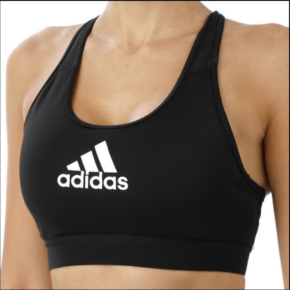 Adidas Black Logo Medium Support Sports Bra - XS NWT